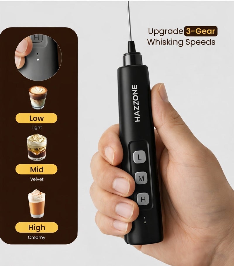 Hamzone Handheld Electric Milk Frother | USB Battery Powered Foam Maker | Detachable Stainless Steel Whisk + Protective Cover | Froths Coffee, Latte, Cappuccino, Matcha & Hot Chocolate - Image 2